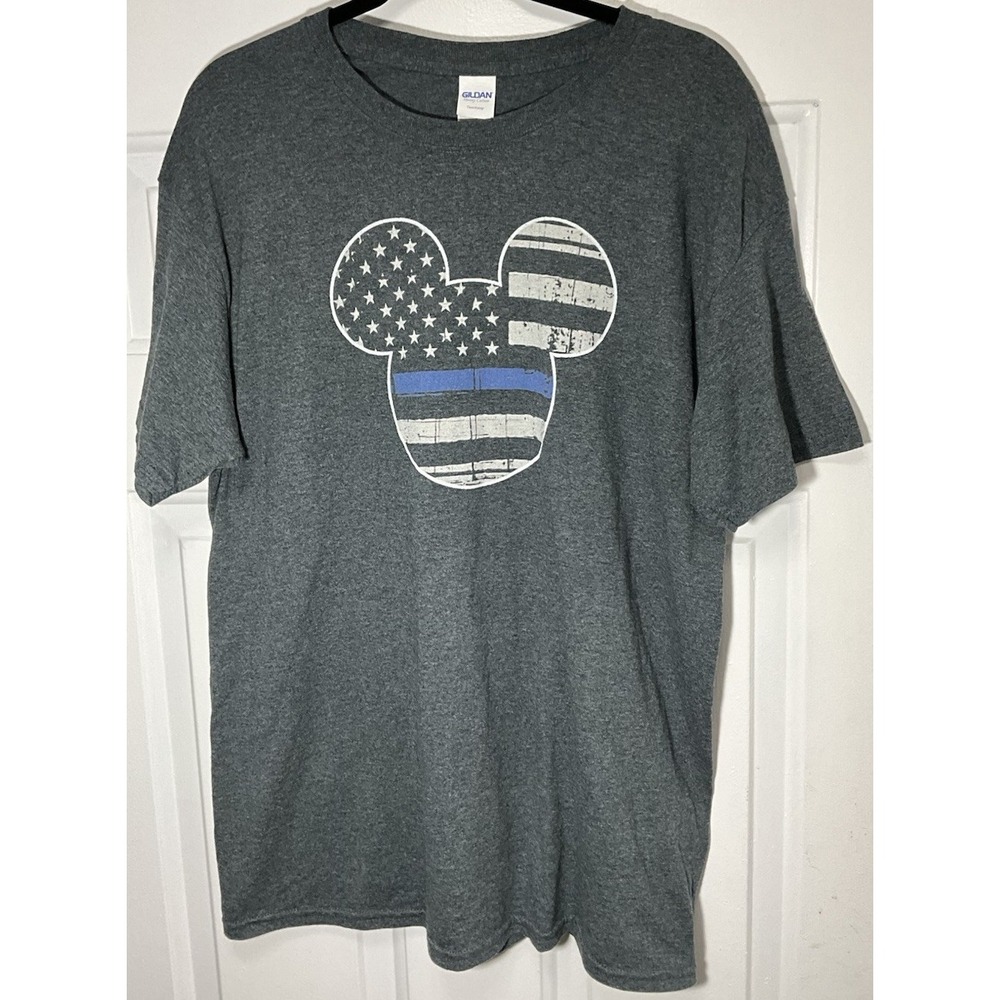 Gildan Dark Gray Mickey Mouse USA Patriotic American Flag Shirt Men's Large